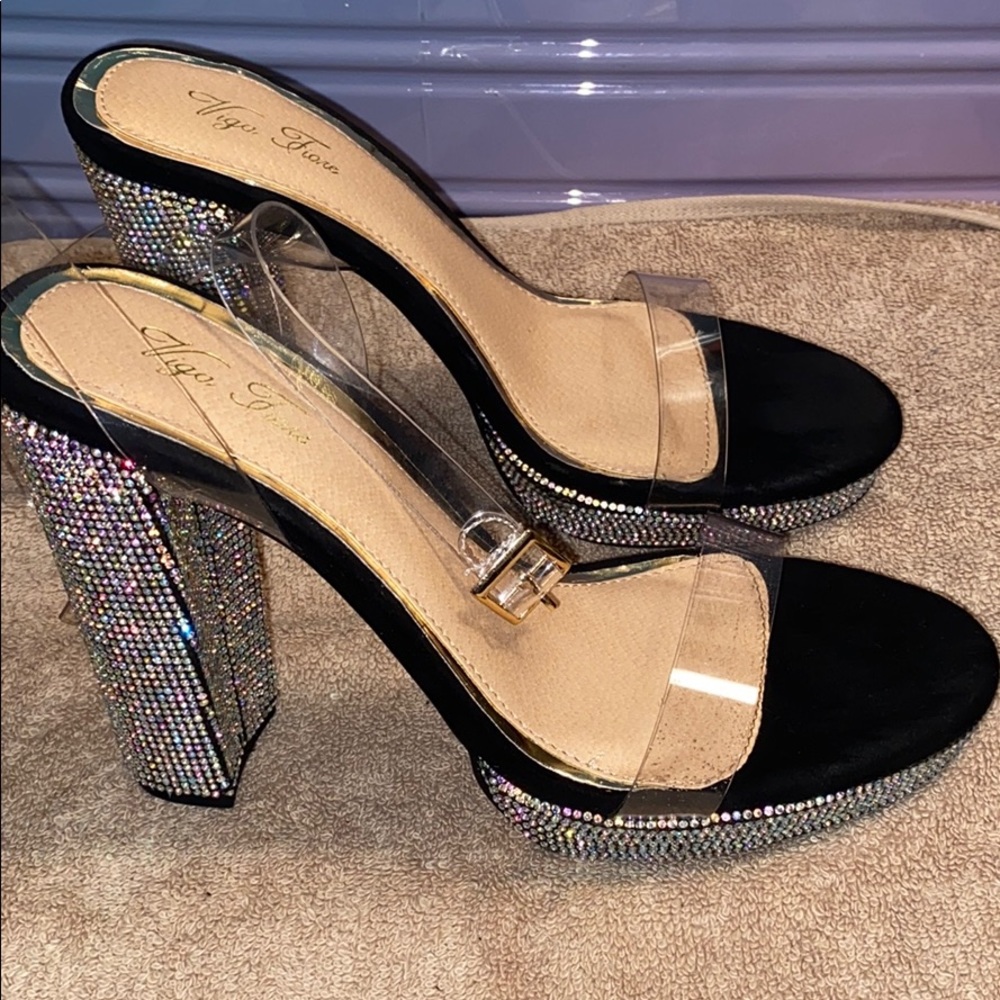 Vigo Fiore Rhinestone Platform Perspex Heels